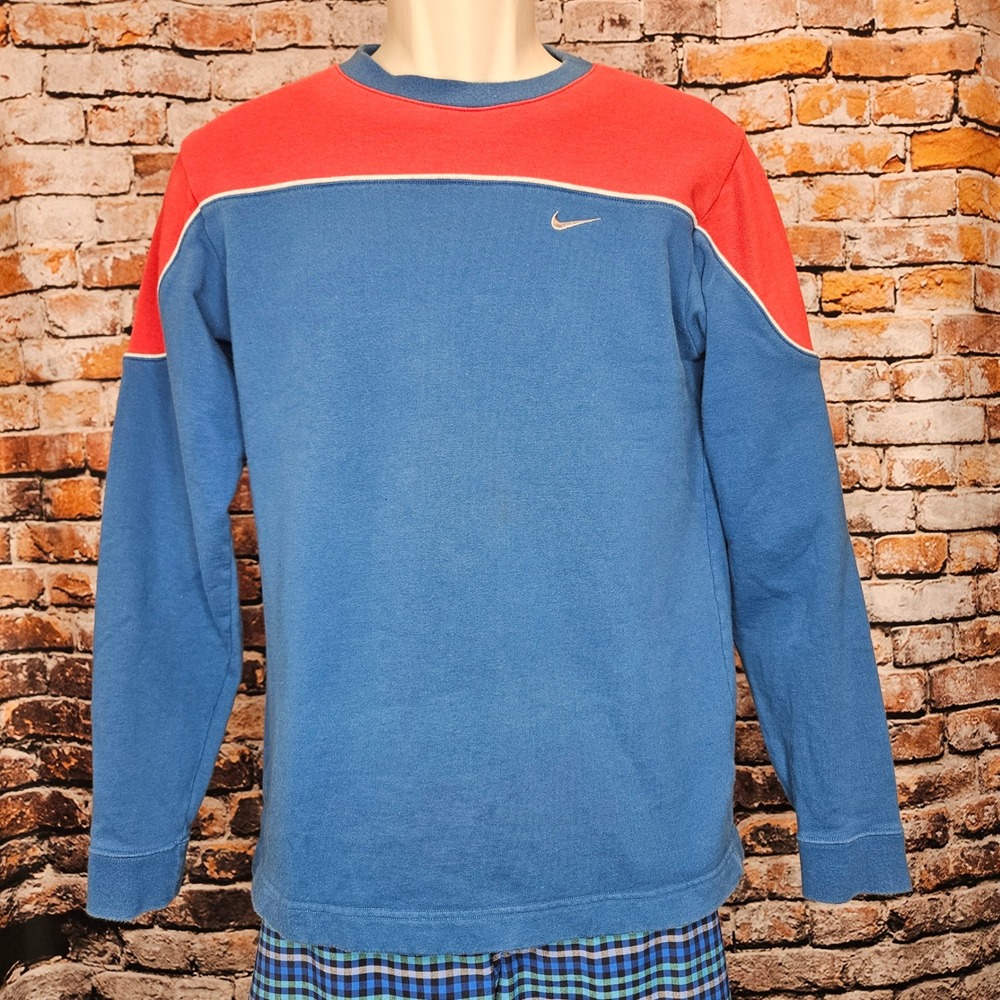 Vintage Nike Boys Large Colorblock Sweatshirt Blue Red Embroidered Swoosh Logo